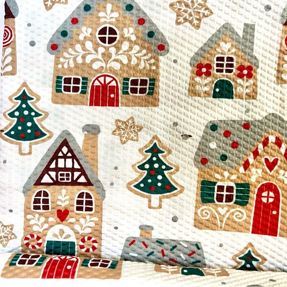 Gingerbread Village Houses Textured Fabric Shower Curtain Trees Candy Snowflake - Picture 7 of 9